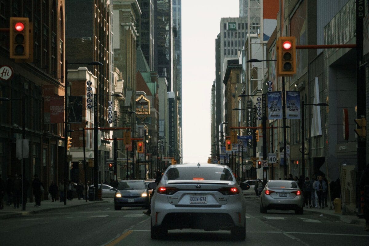 Downtown Toronto street scene with traffic and city buildings