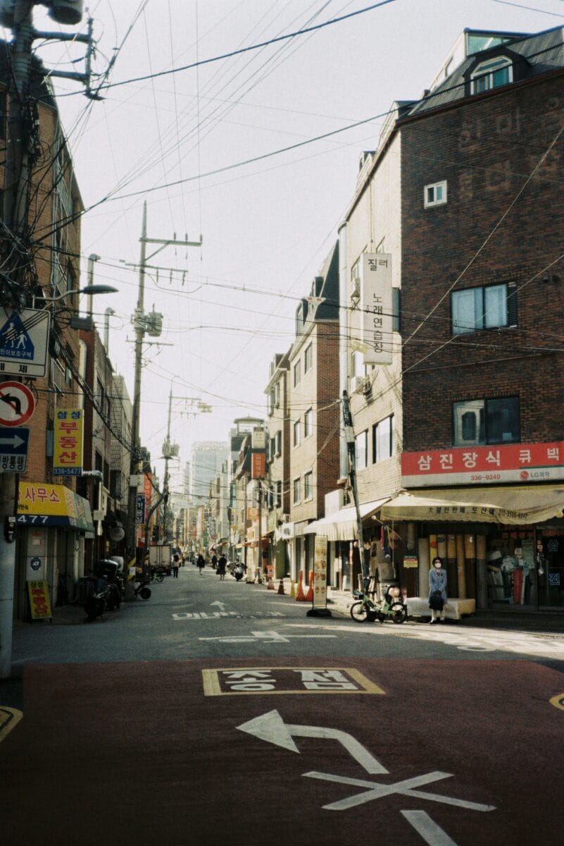 A street in Hongdae, Seoul, a shopping district popular with young Koreans where phone charm sellers are common
