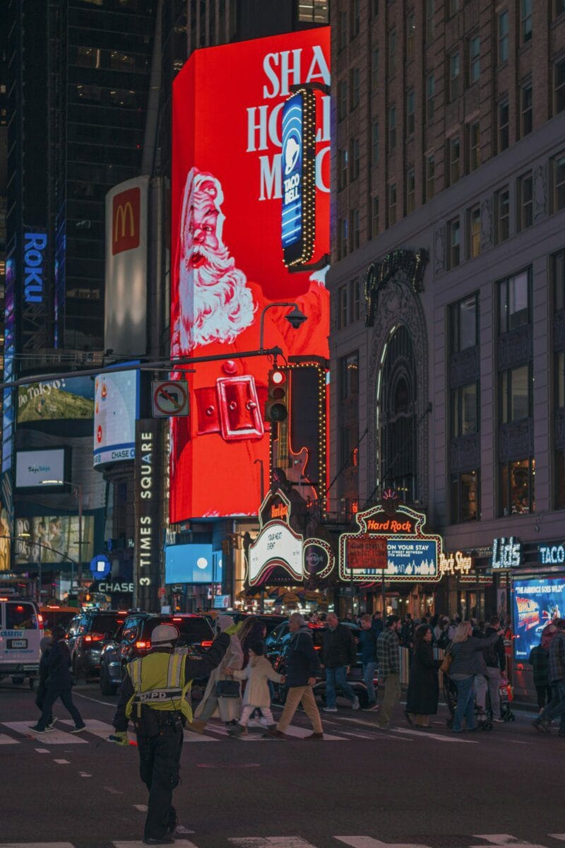 Times Square billboards lit up at night in New York City