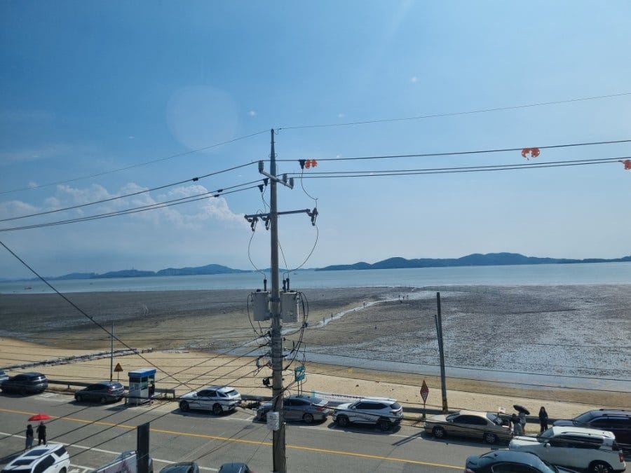 너무더워서 마니산 등정은 깔끔하게 포기하고 카페에서 시간을 보냈다. 썰물 때라서 다들 땡볕에서 생고생하기에