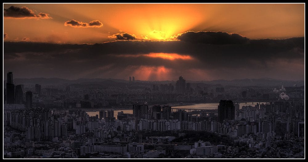 Seoul skyline at night viewed from Namsan mountain